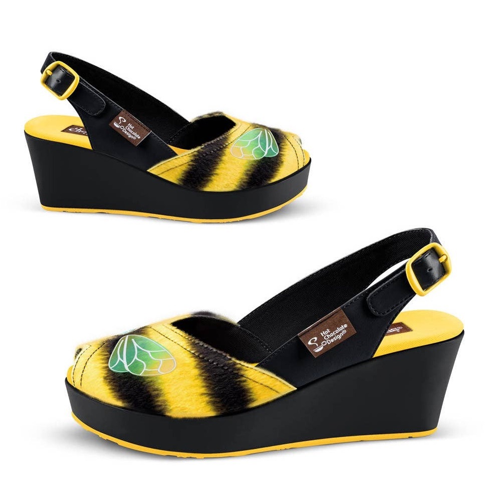 Chocolaticas Queen Bee Women's Mary Jane Slingback Wedge Sandal - Picture 3 of 7